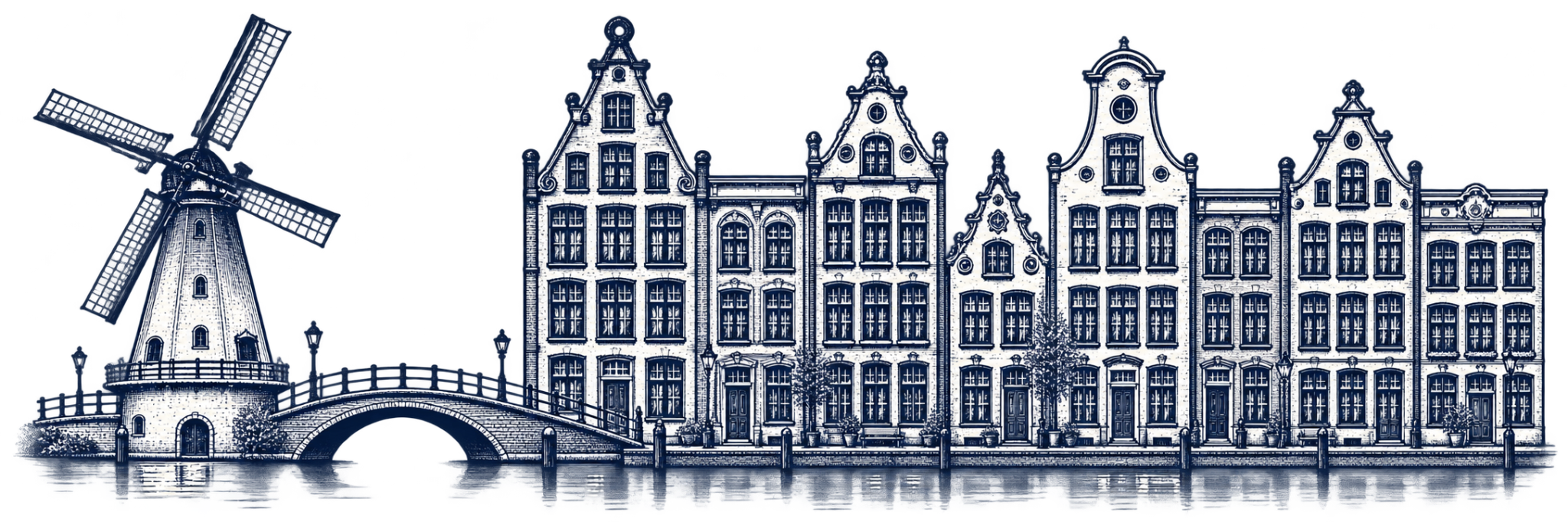 Dutch canal houses and windmill